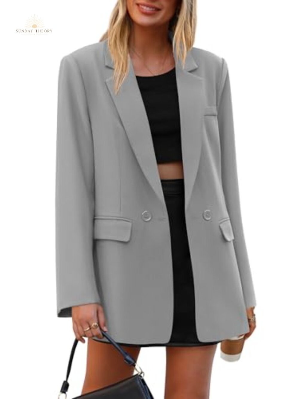 Women's Oversized Double Breasted Blazer Business Casual Long Sleeve